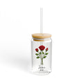 June Rose Birth Month Flower Sipper Glass — 16oz Floral Tumbler with Bamboo Lid & Straw