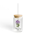 February Violet Birth Month Flower Sipper Glass — 16oz Floral Drink Tumbler